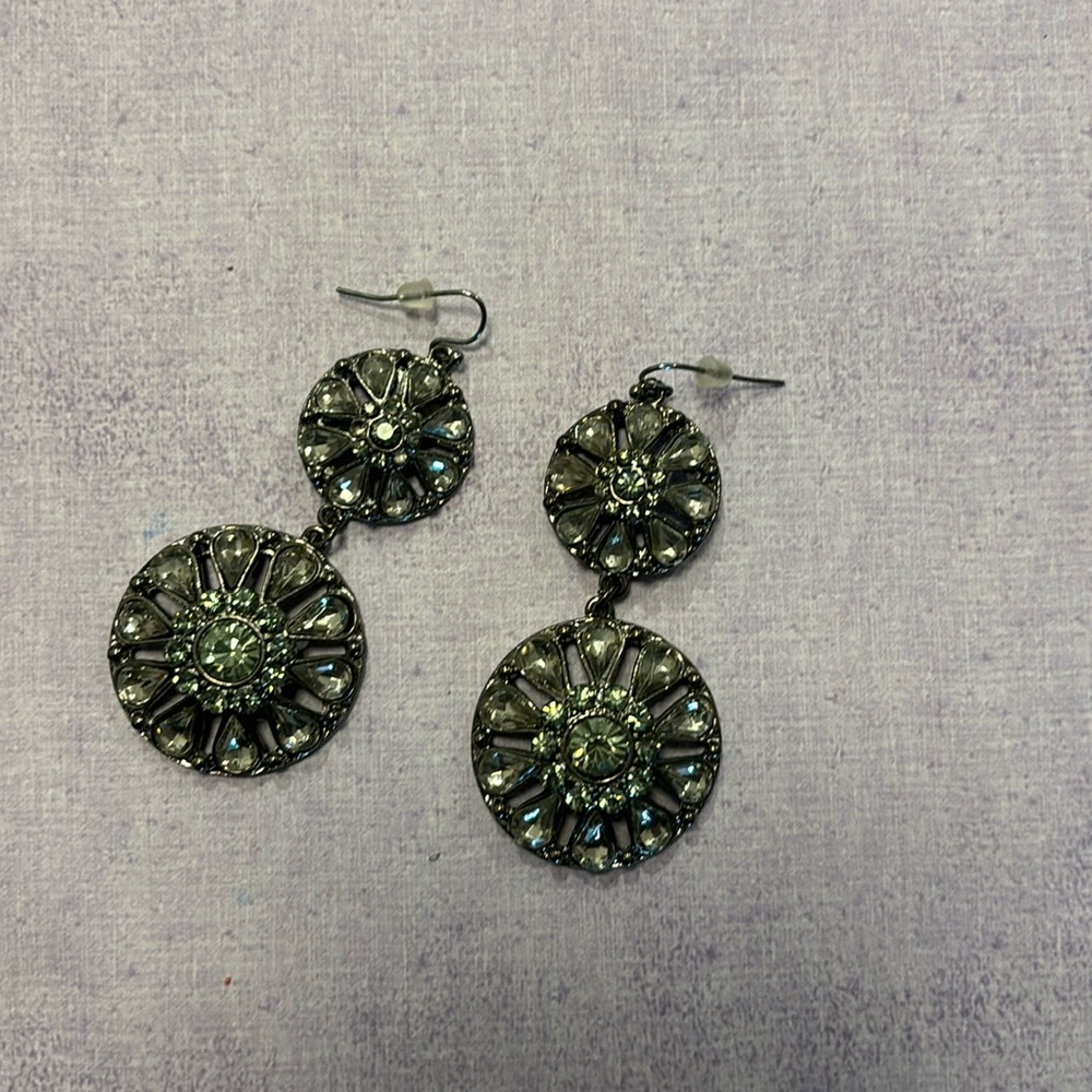 Black vintage 2-tier rhinestone earrings with 2" drop